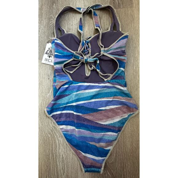 Becca|Glitter One Piece Swim Suit|Multicolor|NWT|SZ L - Picture 3 of 6